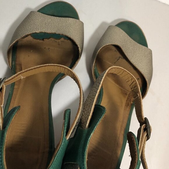 KUPURI Heels Women's Size US7.5 Green Silver Anthropologie Peep Toe Slingback - Picture 10 of 14